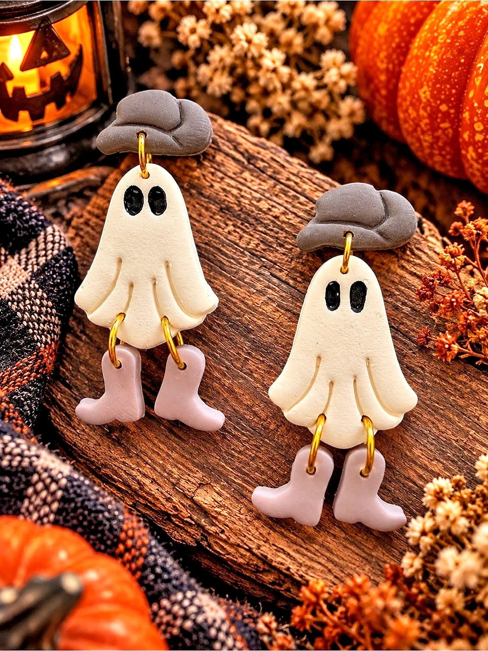 Ghost Drop Earrings White & Brown